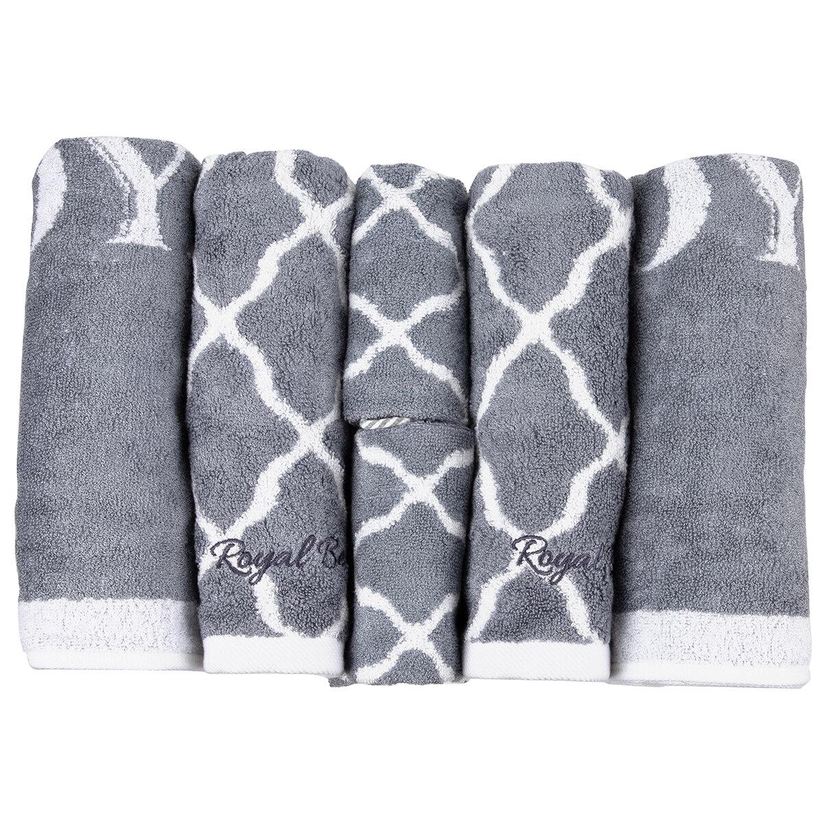 Royal Bergen Bamboo Hand Face Bath Towel Gift Set 6 Piece Grey