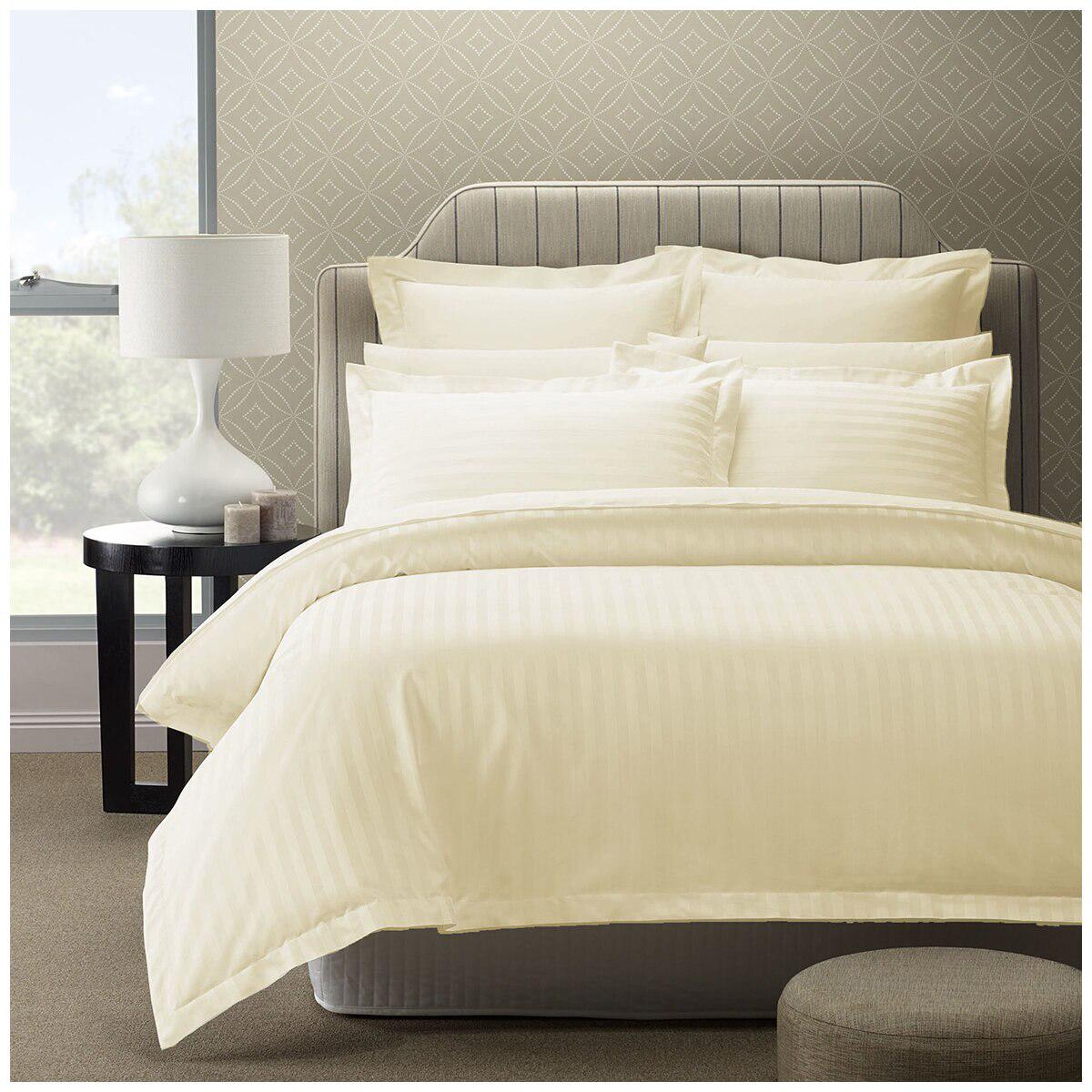 Royal Comfort 1200 Thread Count Damask Stripe Cotton Blend Quilt Cover Queen Set Pebble