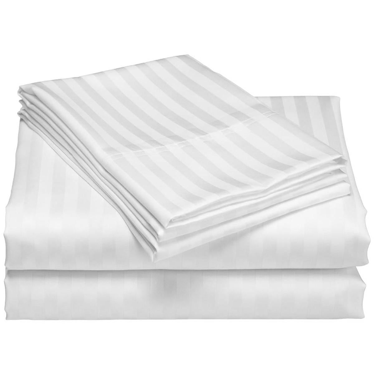 Royal Comfort 1200 Thread Count Damask Stripe Sheet Set Queen White