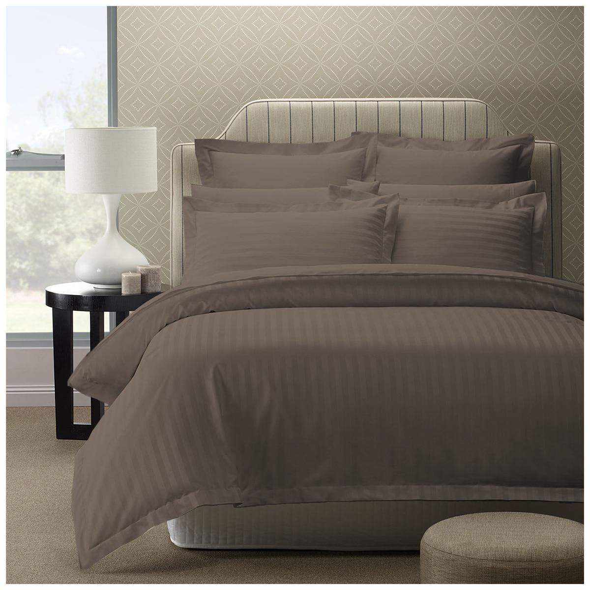 Royal Comfort 1200 Thread Count Damask Stripe Cotton Blend Quilt Cover King Set Pewter