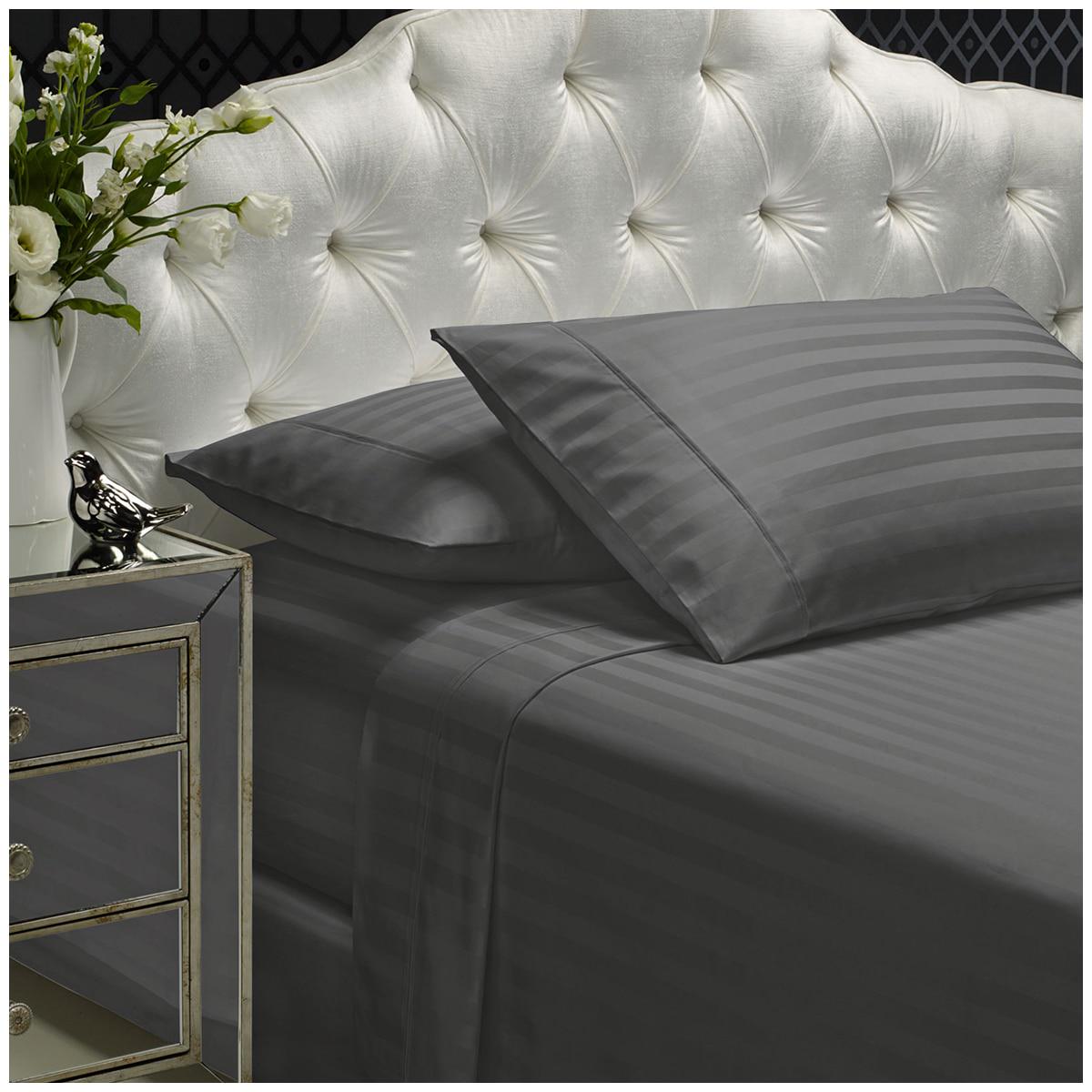 Royal Comfort 1200 Thread Count Damask Stripe Sheet Set Queen White