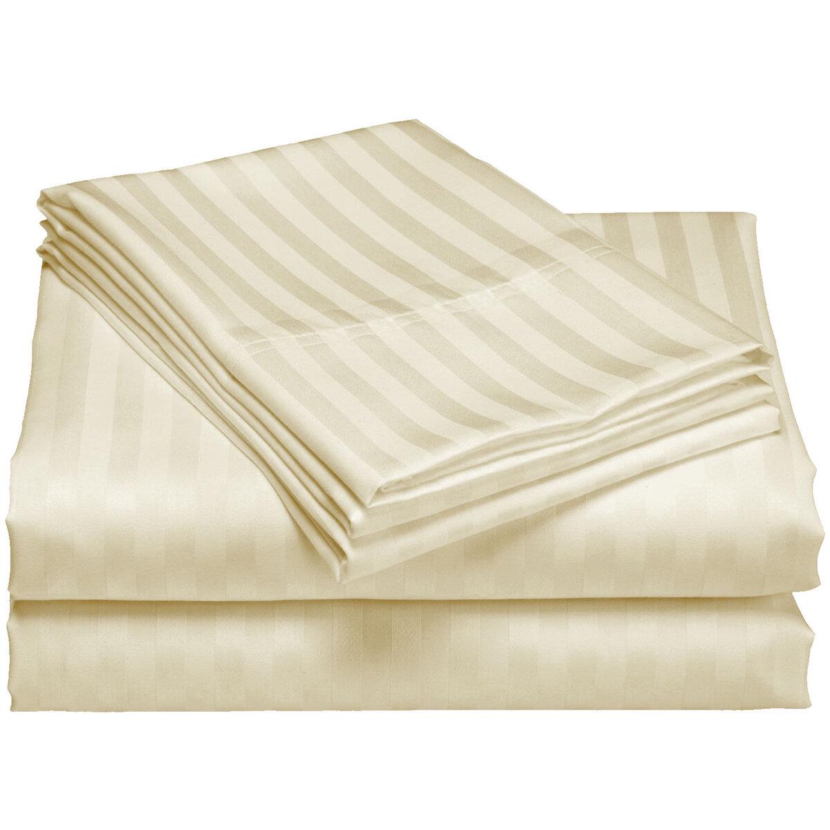 Royal Comfort 1200 Thread Count Damask Stripe Cotton Blend Quilt Cover Queen Set Pebble