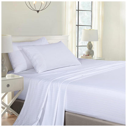 Royal Comfort Blended Bamboo Stripe Sheet Set Double White