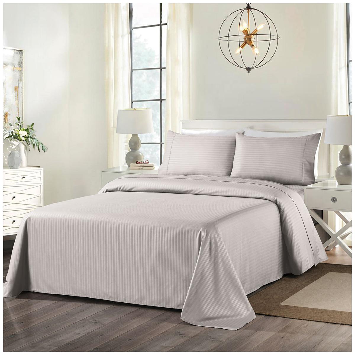 Royal Comfort Blended Bamboo Stripe Sheet Set Double White