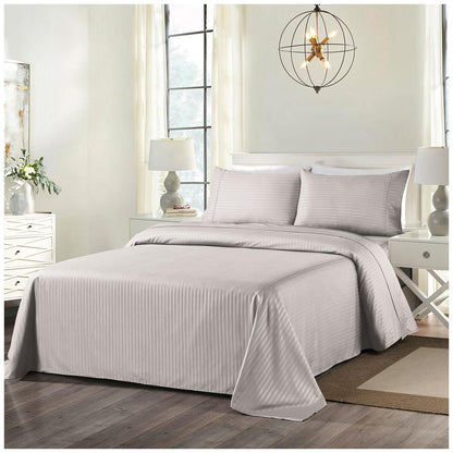 Royal Comfort Blended Bamboo Stripe Sheet Set Double Silver