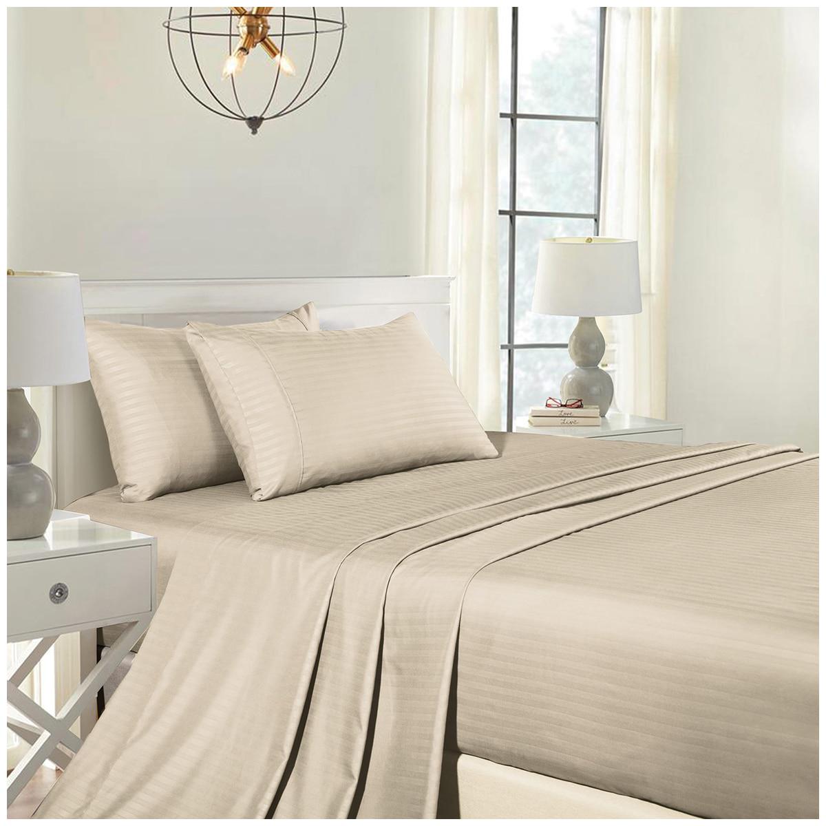 Royal Comfort Blended Bamboo Stripe Sheet Set Queen Sand