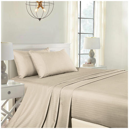 Royal Comfort Blended Bamboo Stripe Sheet Set Queen Sand