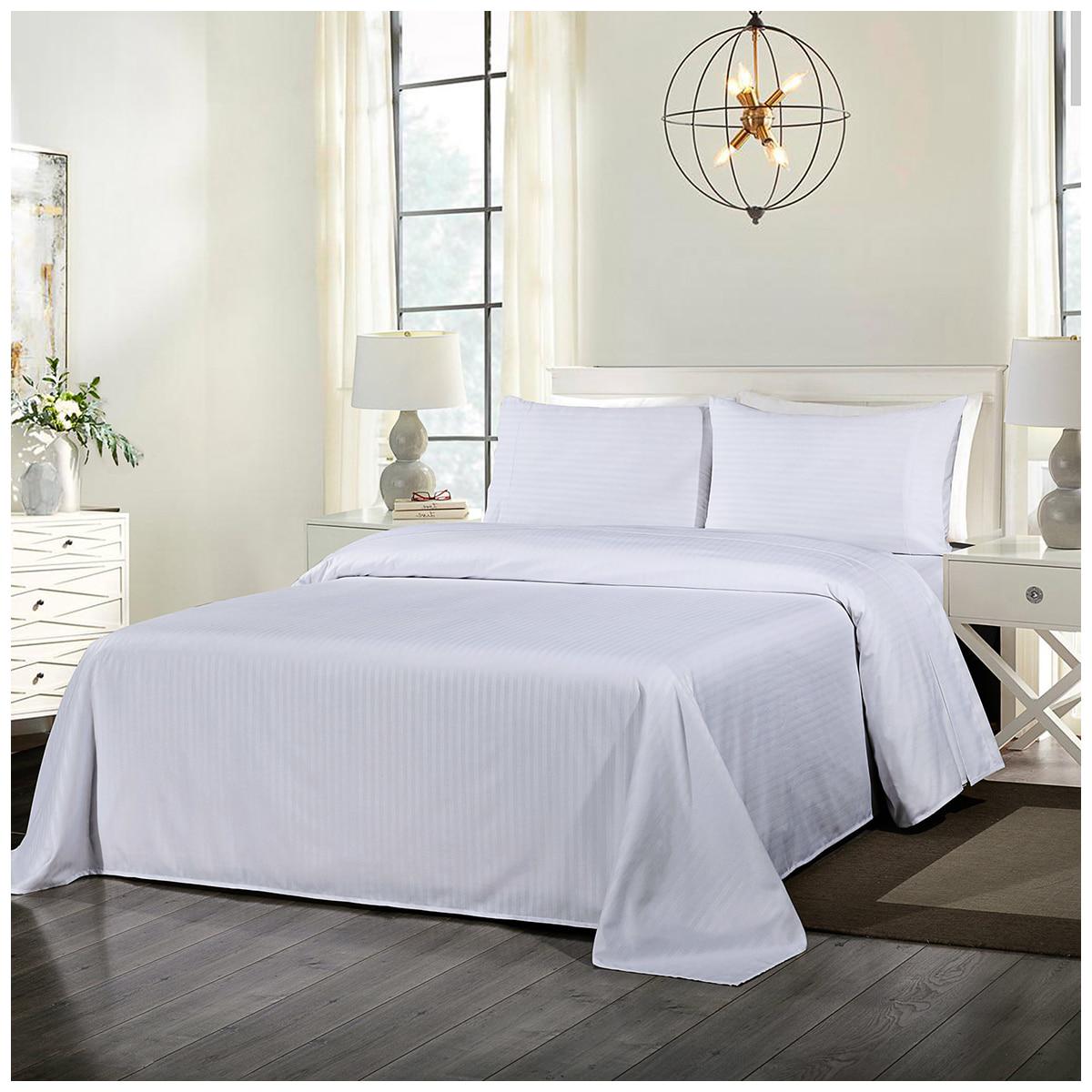 Royal Comfort Blended Bamboo Stripe Sheet Set Double Silver