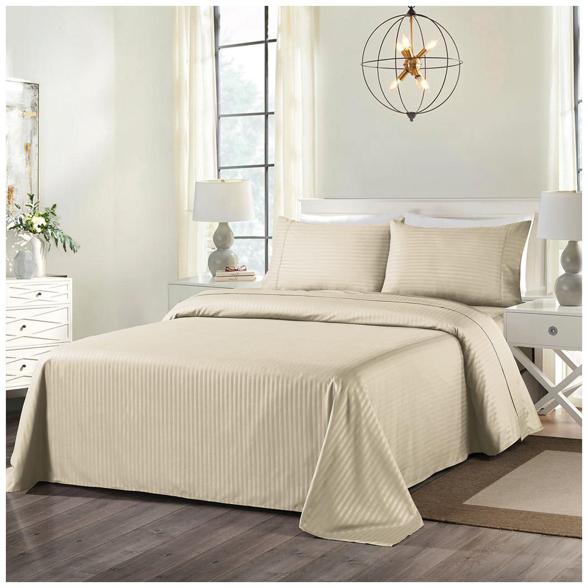 Royal Comfort Blended Bamboo Stripe Sheet Set Queen Sand