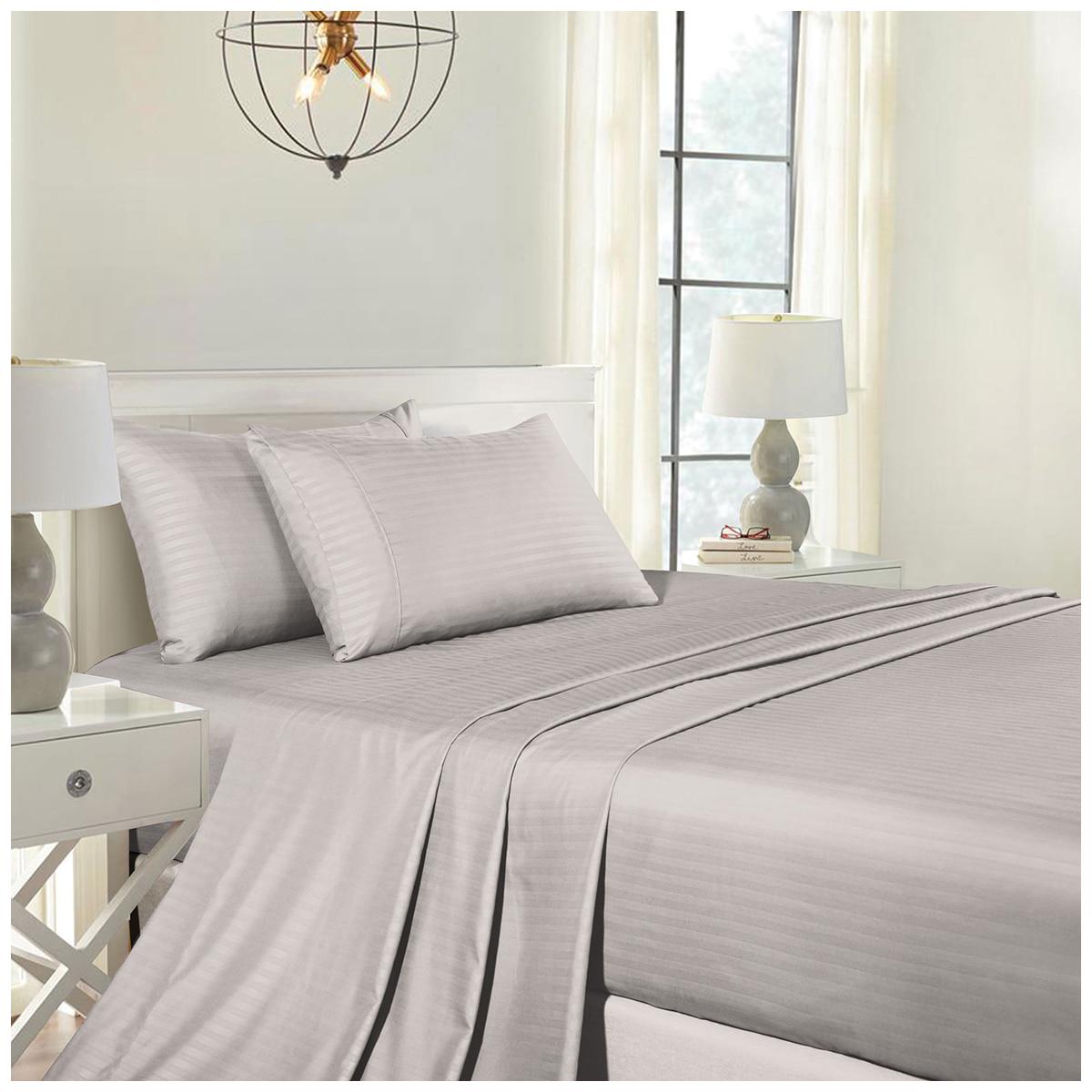 Royal Comfort Blended Bamboo Stripe Sheet Set Double Silver