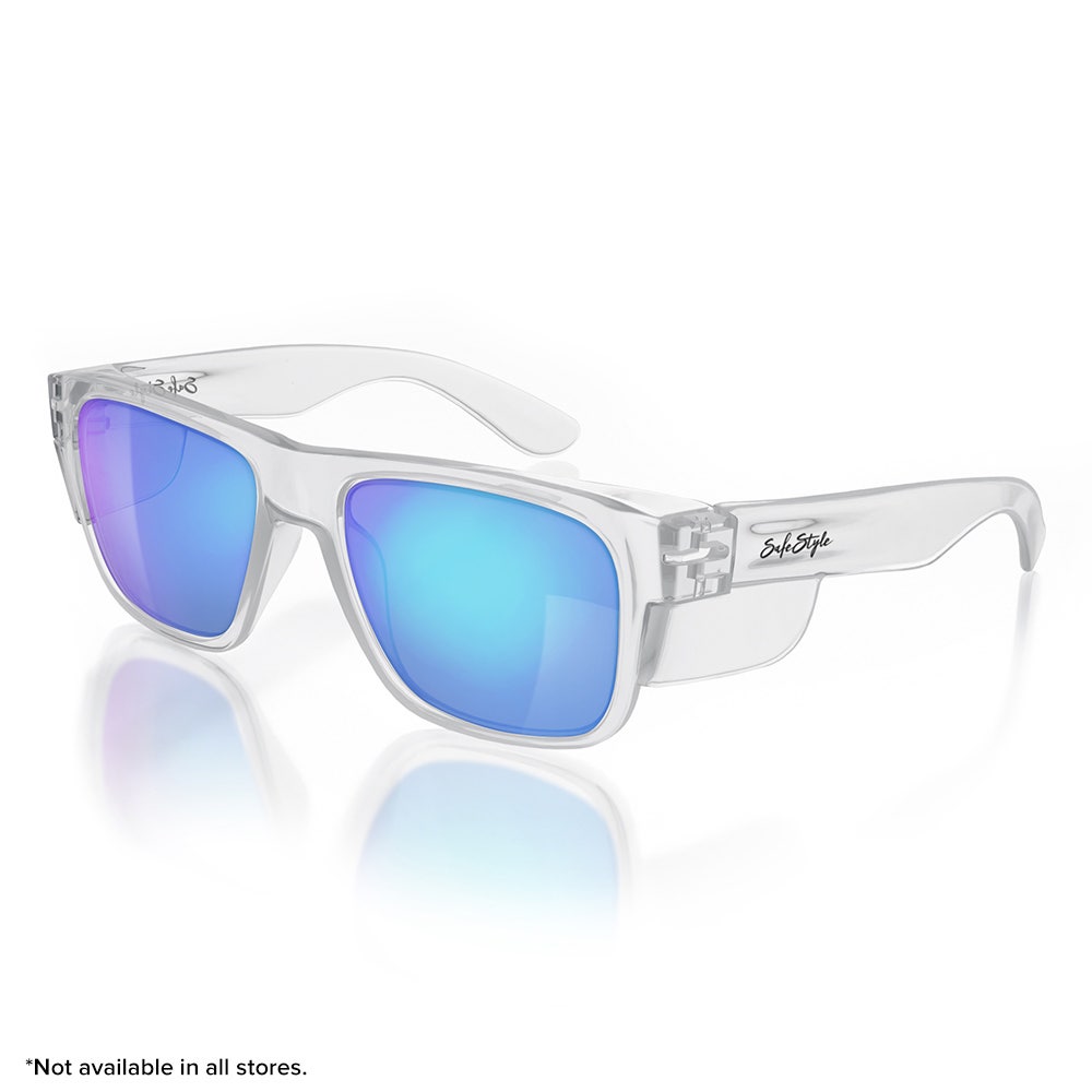 SAFESTYLE Fusions Clear Frame Mirror Blue Polarised Lens UV400 FCBP100