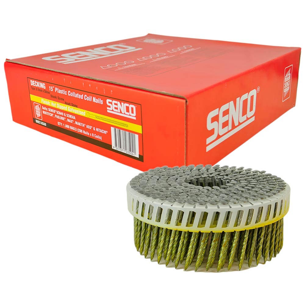 SENCO Decking Coil Nail Screw Shank Hot Dipped Galvanised 50mm Box of 1600 BM21ASAU