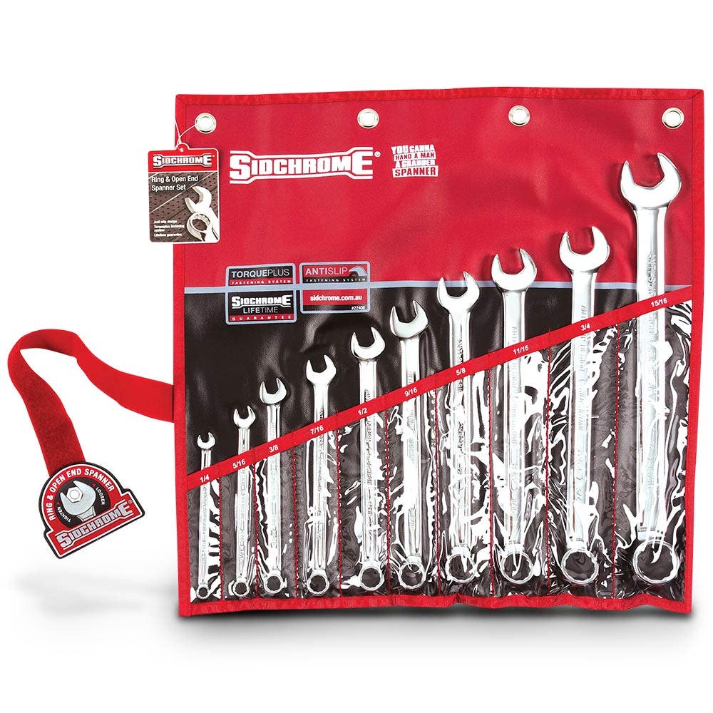 SIDCHROME 10 Piece Ring and Open End Spanner Set - AF