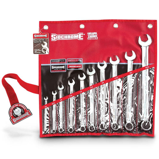 SIDCHROME 10 Piece Ring and Open End Spanner Set - AF