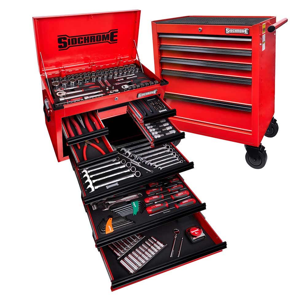 SIDCHROME 13 Drawer Red Metallic Hyper Colour Series Met AF Tool Kit - 204 Piece SCMT10160HR