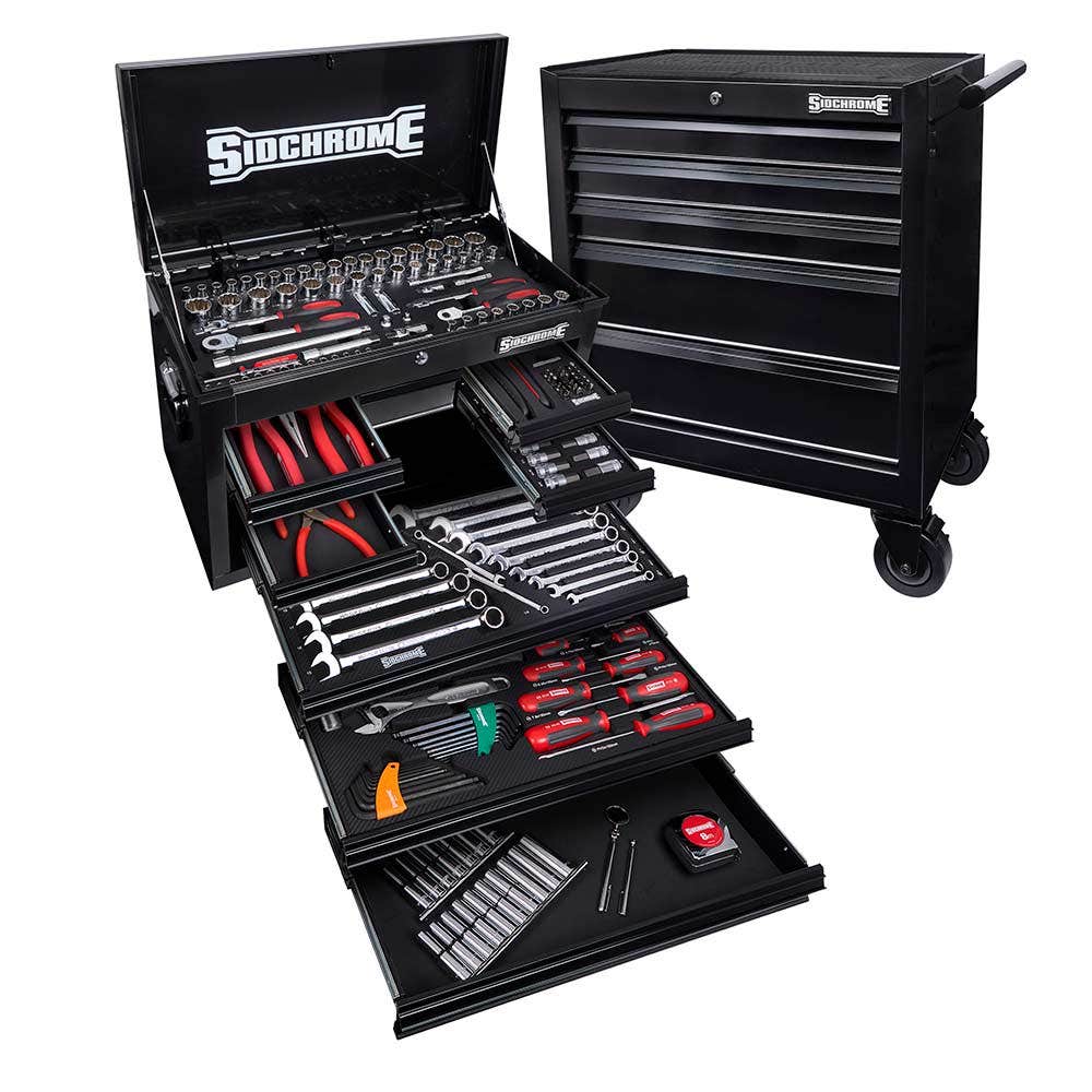 SIDCHROME 13 Drawer Black Metallic Hyper Colour Series Met AF Tool Kit - 204 Piece SCMT10160HB