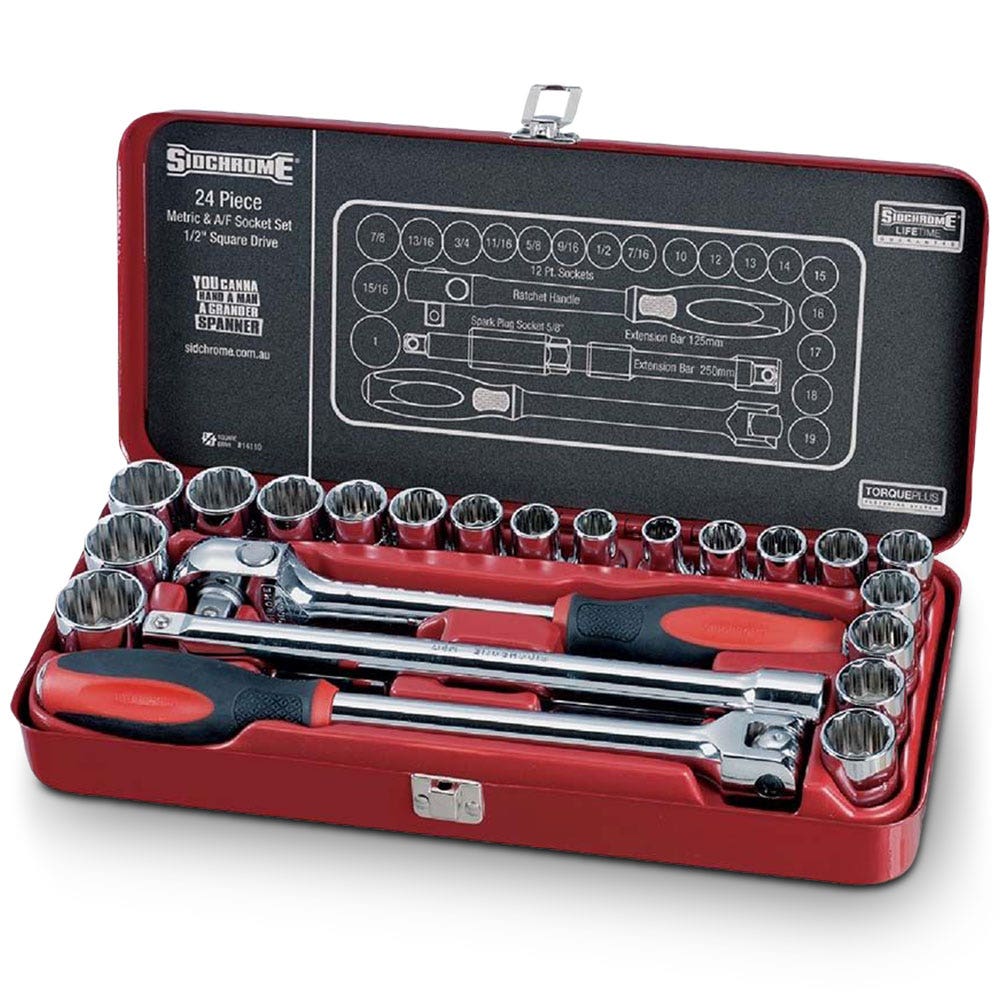 SIDCHROME 1 2inchSD AF Met 24Pce 7 16inch-1 2inch,10-19mm Socket Set SCMT14110