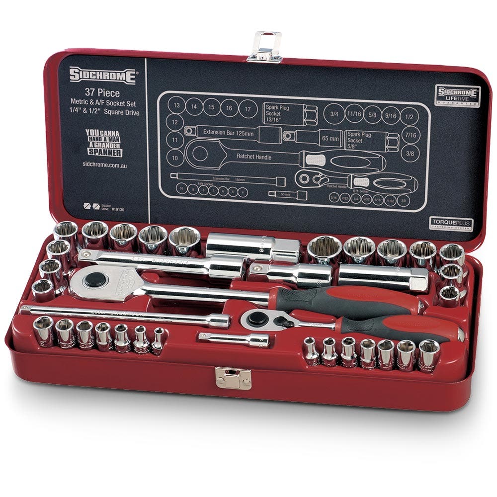 SIDCHROME 37 Piece 1 4inch SD and 1 2inch SD AF Metric Socket Set