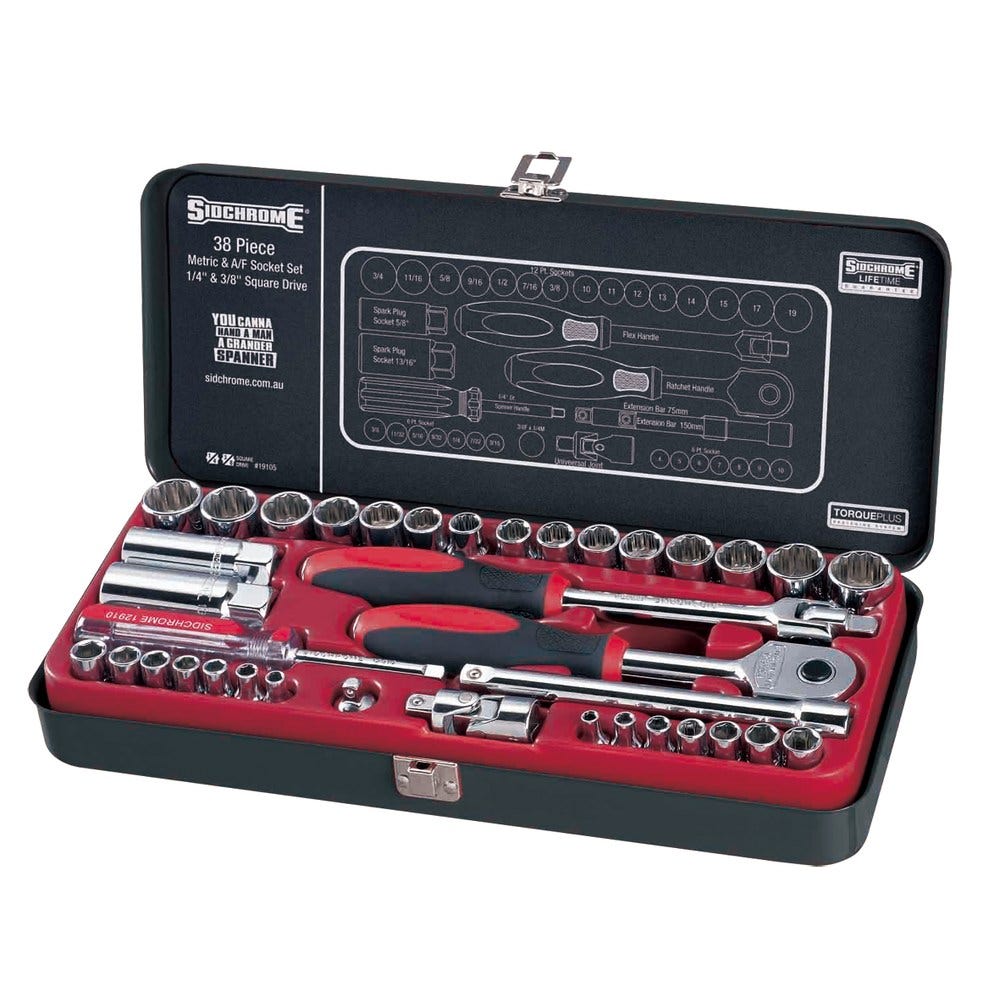 SIDCHROME 38 Piece 1 4 and 3 8 Drive Socket Set SCMT19105BK