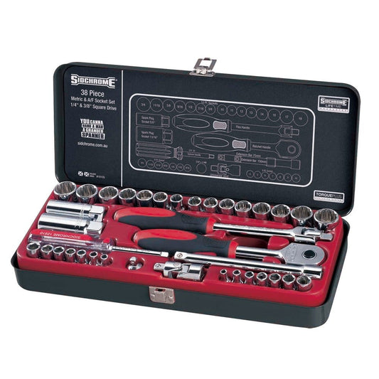 SIDCHROME 38 Piece 1 4 and 3 8 Drive Socket Set SCMT19105BK