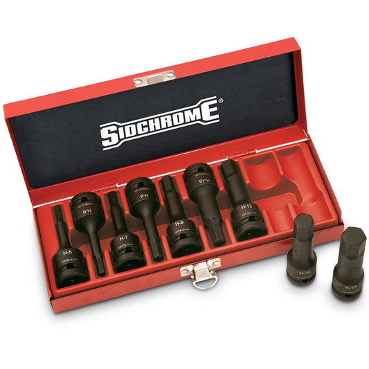 SIDCHROME Socket Set Inhex 1 2inch SD AF 9Pc 3 16inch - 5 8inch C Molybdenum XS4H09T
