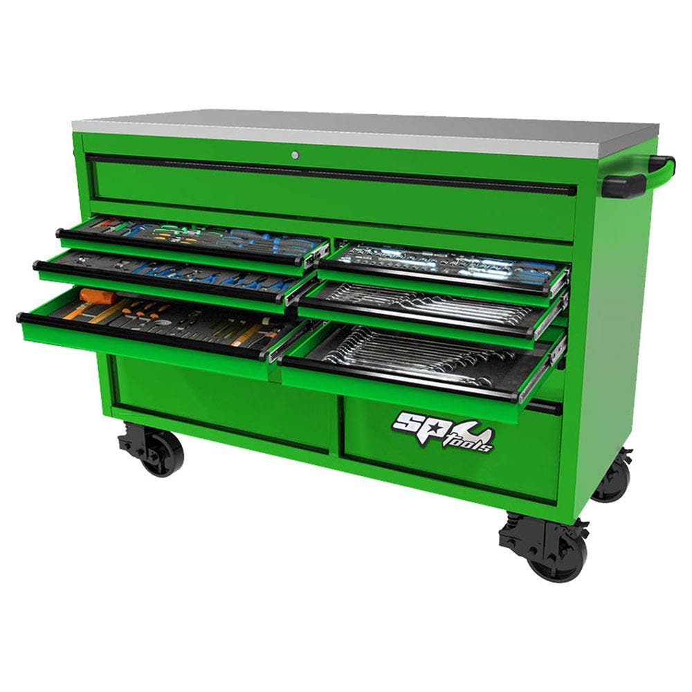 SP TOOLS 13 Drawer Metric SAE USA Sumo Series Tool Kit Green Black - 465 Piece SP50805G