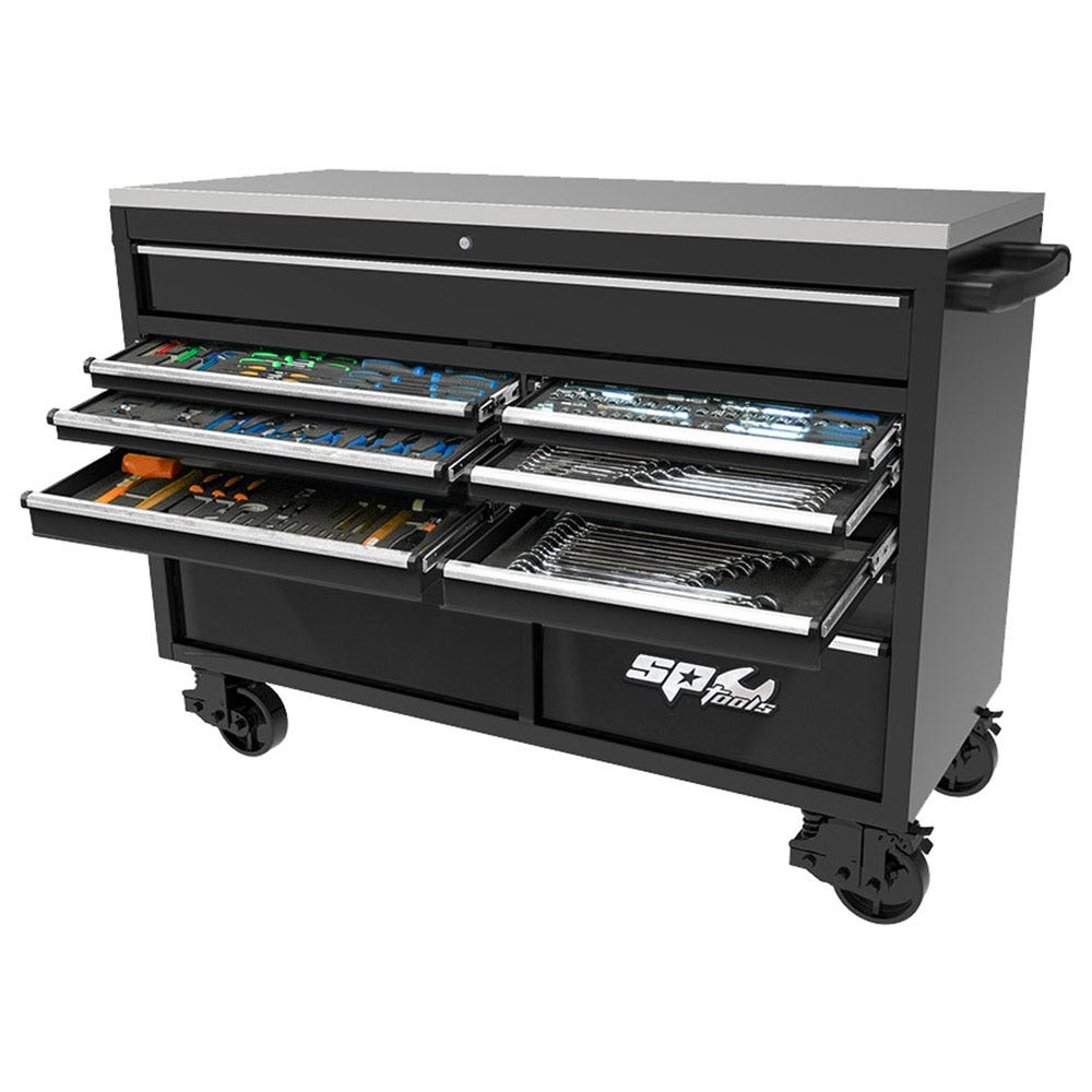SP TOOLS 13 Drawer Metric SAE USA Sumo Series Tool Kit Black Chrome - 465 Piece SP50805