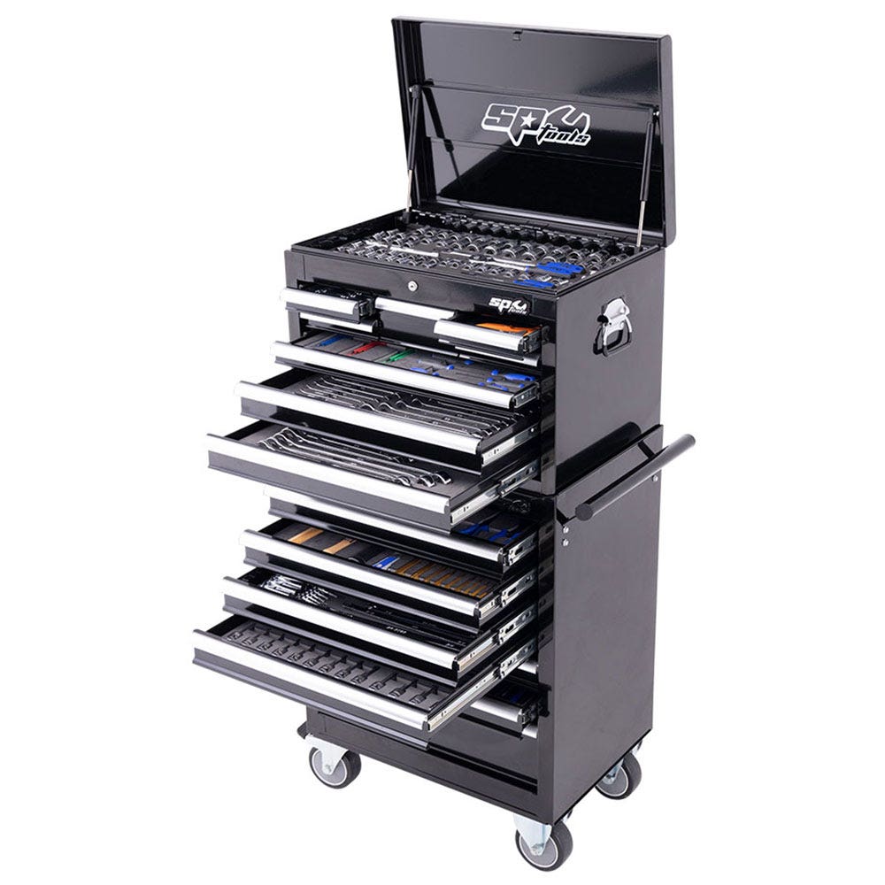 SP TOOLS 14 Drawer Metric SAE Custom Series Tool Kit Black - 629 Piece SP50165X