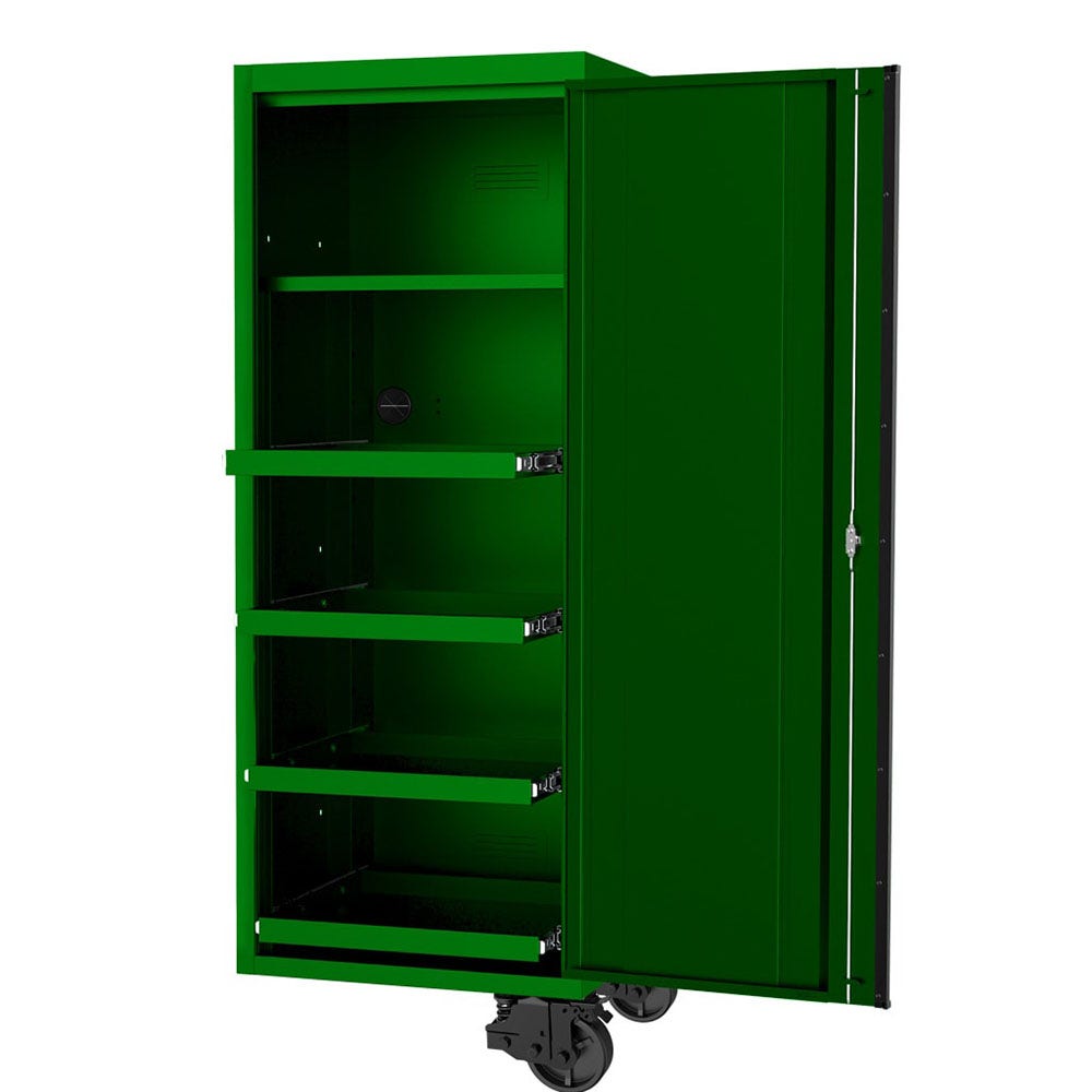SP TOOLS 27inch USA Sumo Series Side Cabinet - 4 Roller Shelves and 1 Fixed Shelf - Green Black SP44880G