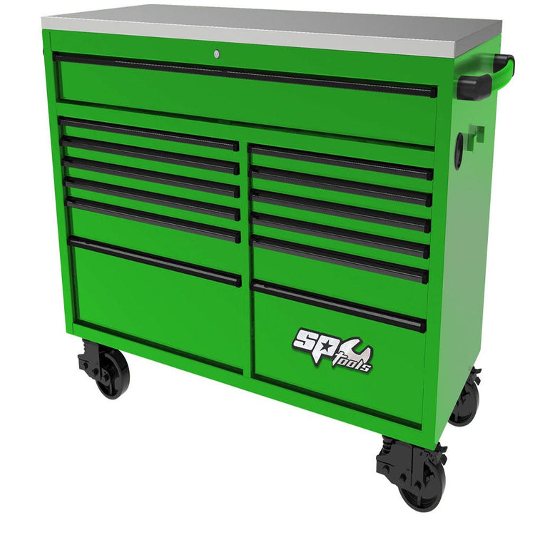 SP TOOLS 59inch USA Sumo Series Wide Roller Cabinet - 13 Drawer - Green Black SP44725G