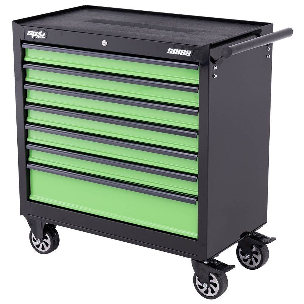 SP TOOLS 7 Drawer Custom Sumo Series Roller Cabinet Black Green SP40127
