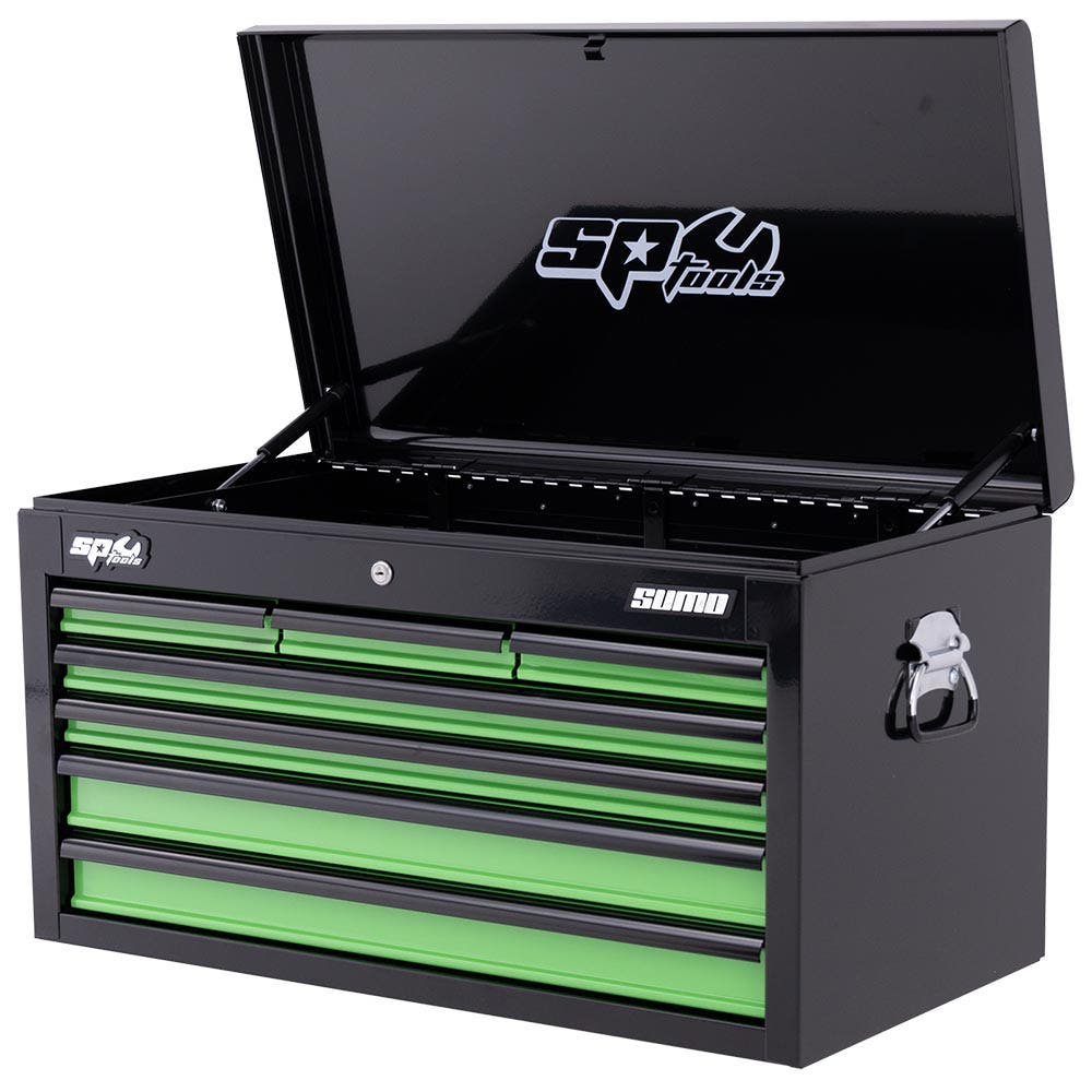 SP TOOLS 7 Drawer Custom Sumo Series Tool Box Black Green SP40122