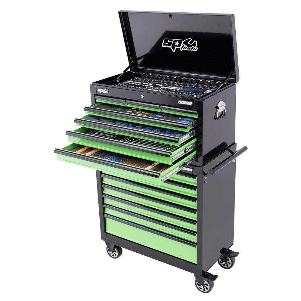 SP TOOLS Metric Sae Tool Kit Black Green 14 Drawer - 417 Piece SP50177X
