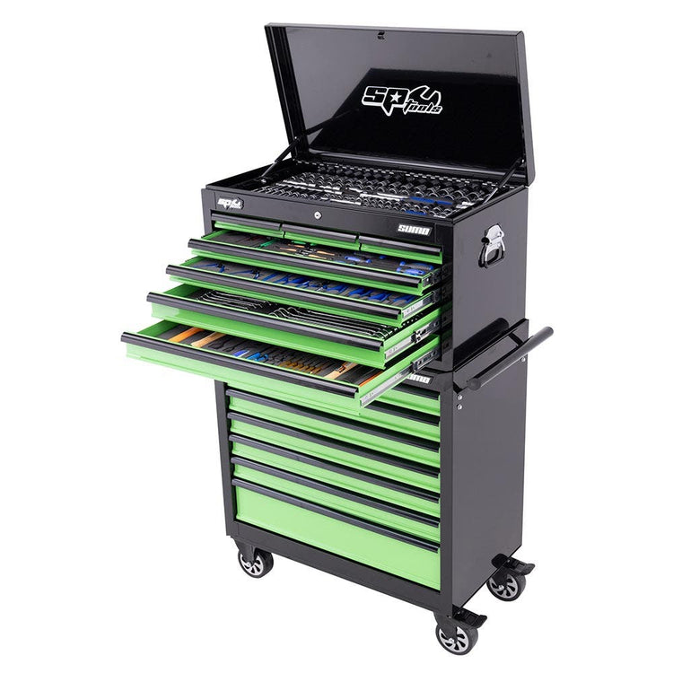 SP TOOLS Metric Sae Tool Kit Black Green 14 Drawer - 417 Piece SP50177X