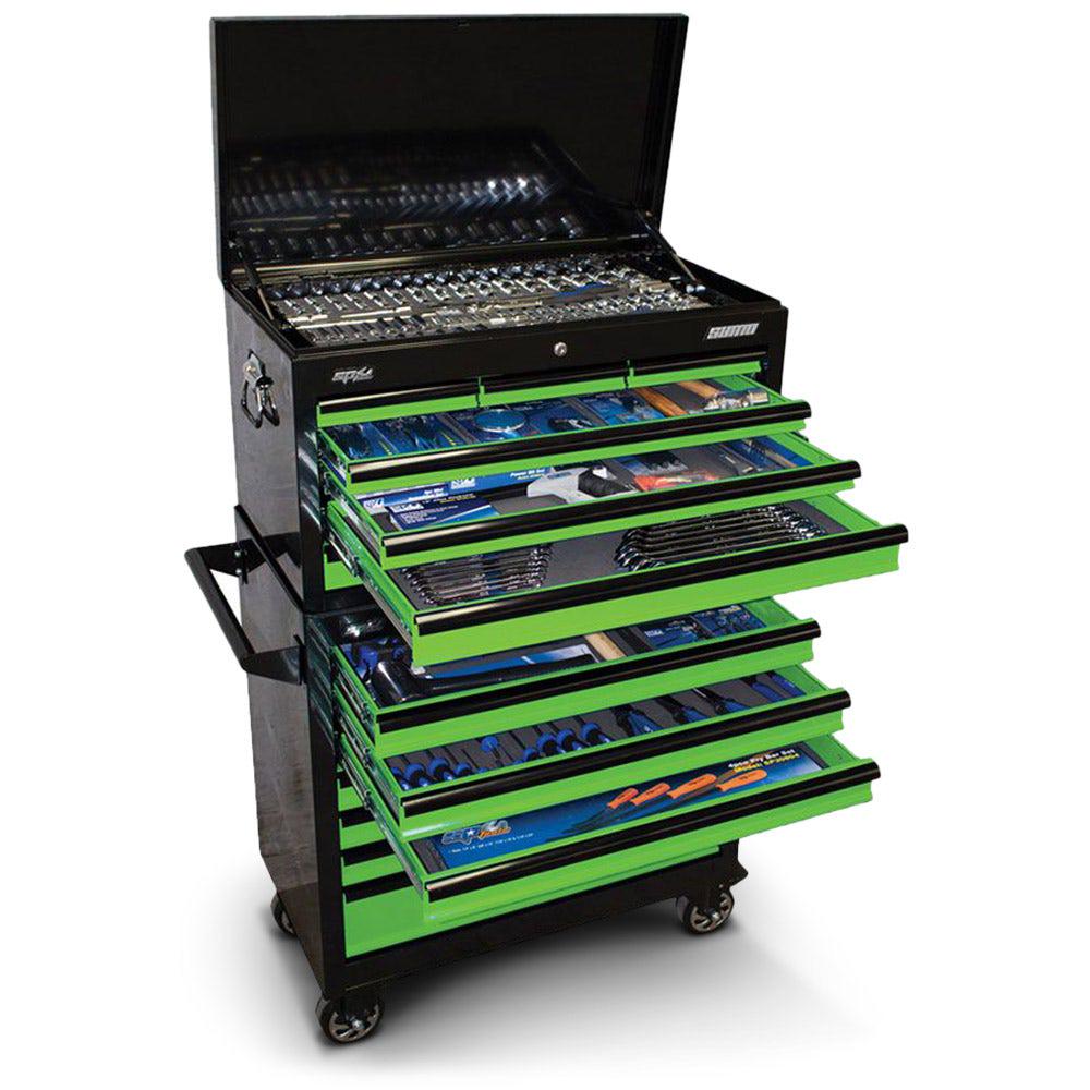 SP TOOLS SUMO 407 Piece 7 Drawer Black Green Chest and Trolley Kit SP50177
