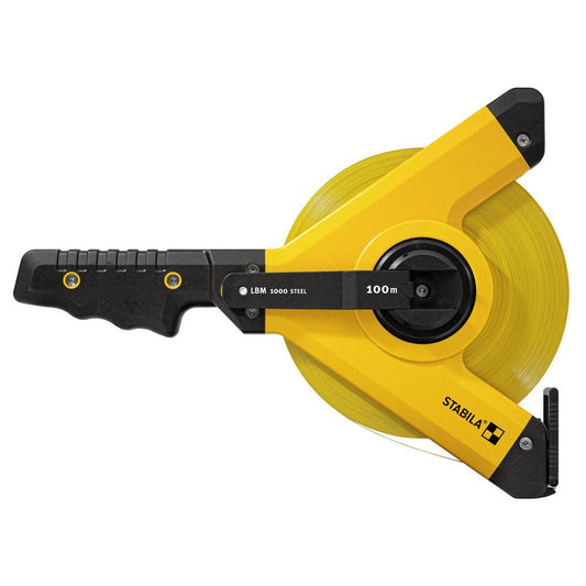 STABILA 100m x 13mm LBM 1000 Open Reel Steel Blade Tape Measure w Metric Scale Universal Hook 19653