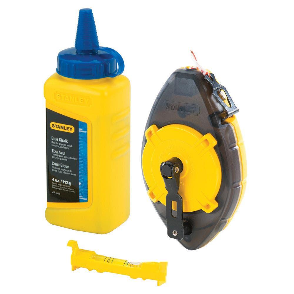 STANLEY 30m Powerwinder Chalk Line Reel with 4oz Chalk and Hi-Viz Line Level 47-464