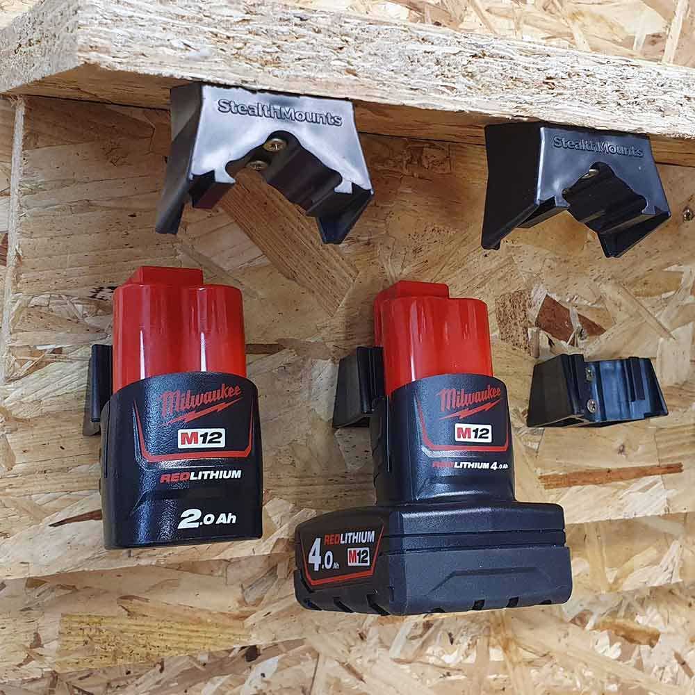 STEALTHMOUNTS 6 Piece Mount Holder for Milwaukee M12 Battery Black BM-MW12-BLK-6