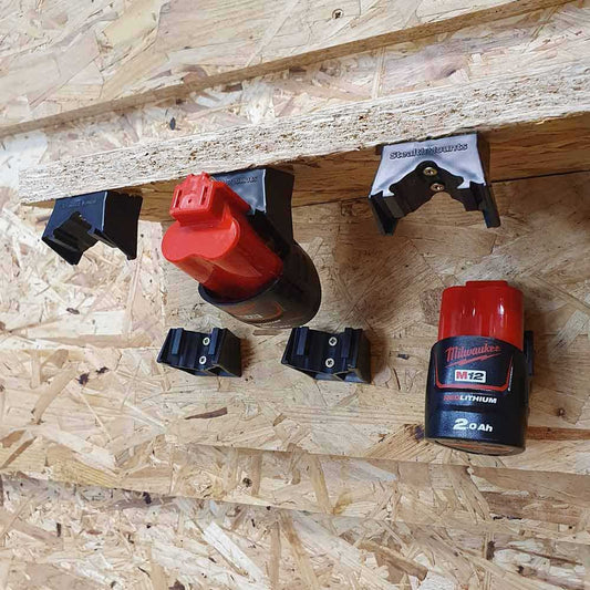 STEALTHMOUNTS 6 Piece Mount Holder for Milwaukee M12 Battery Black BM-MW12-BLK-6