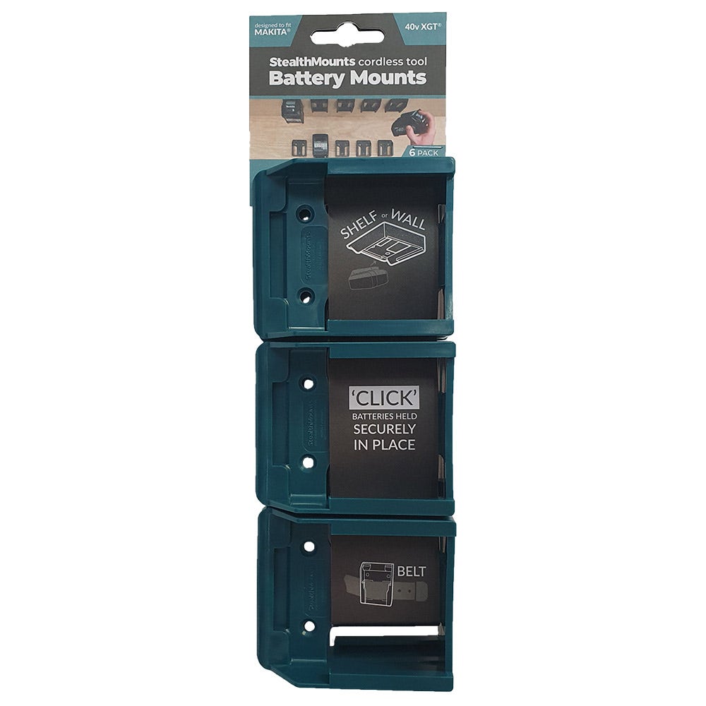 STEALTHMOUNTS Battery Mount Holder for Makita Blue 40V - 6 Pack BM-MK40-BLU-6