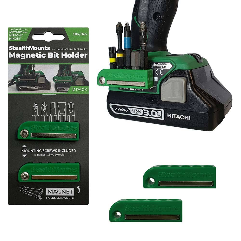 STEALTHMOUNTS Bit Holder for Metabo Hitachi HiKOKI Green 18V 36V - 2 Pack BH-MHH-GRN-2