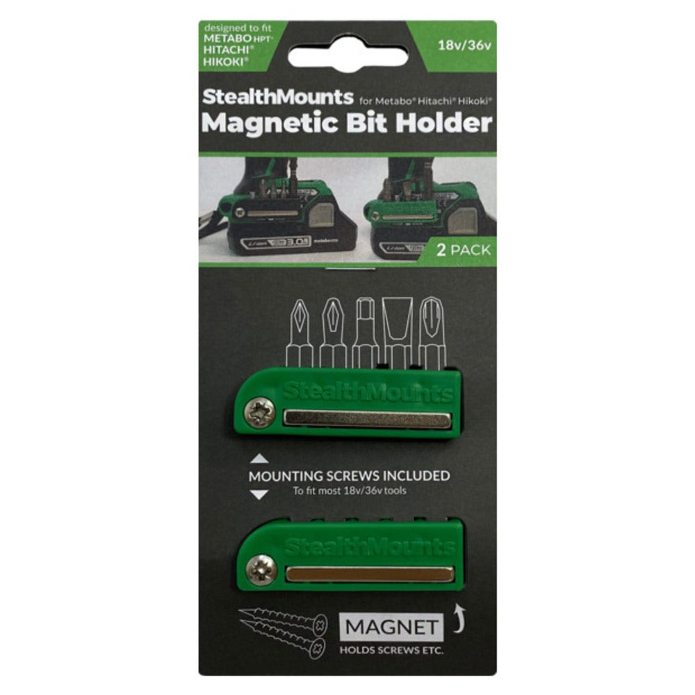 STEALTHMOUNTS Bit Holder for Metabo Hitachi HiKOKI Green 18V 36V - 2 Pack BH-MHH-GRN-2