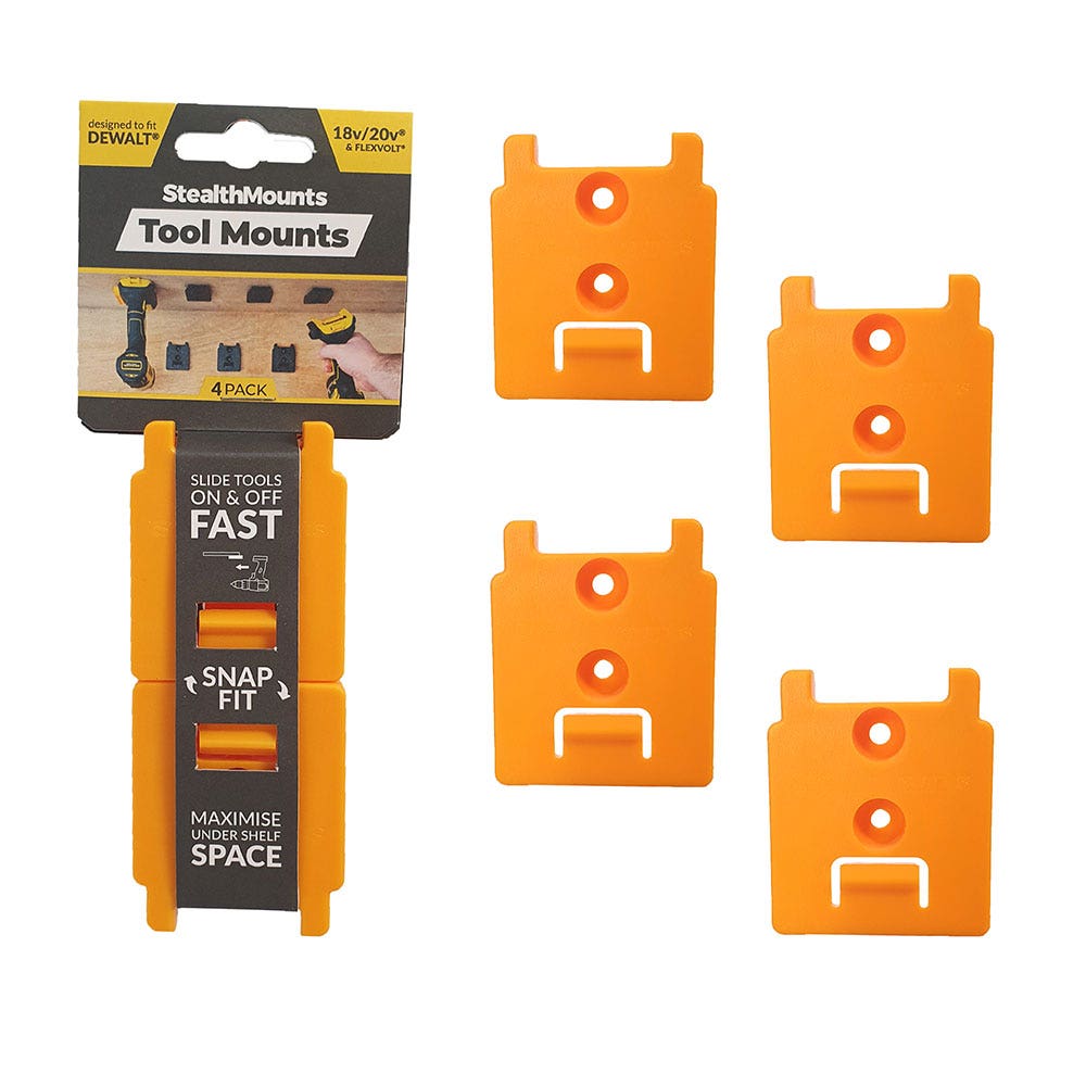 STEALTHMOUNTS DeWalt Tools XR Range 18 20v Tool Mounts Yellow - 4 Piece TMDW18YLW4