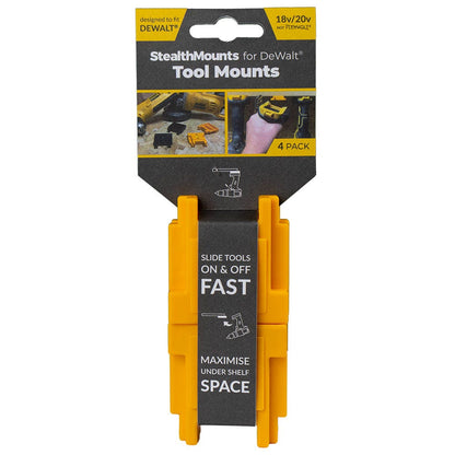 STEALTHMOUNTS DeWalt Tools XR Range 18 20v Tool Mounts Yellow - 4 Piece TMDW18YLW4