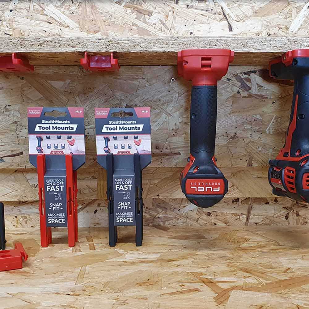 STEALTHMOUNTS Tool Mount Holder For Milwaukee 18V Red - 4 Pack TM-MW18-RED-4