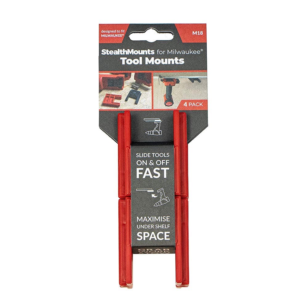 STEALTHMOUNTS Tool Mount Holder For Milwaukee 18V Red - 4 Pack TM-MW18-RED-4