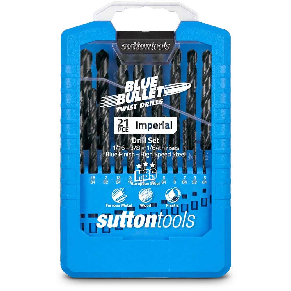 SUTTON 1 16-3 8inch Imperial HSS-Blue Jobber Drill Bit Set - BLUE BULLET - 21 Piece D102S2