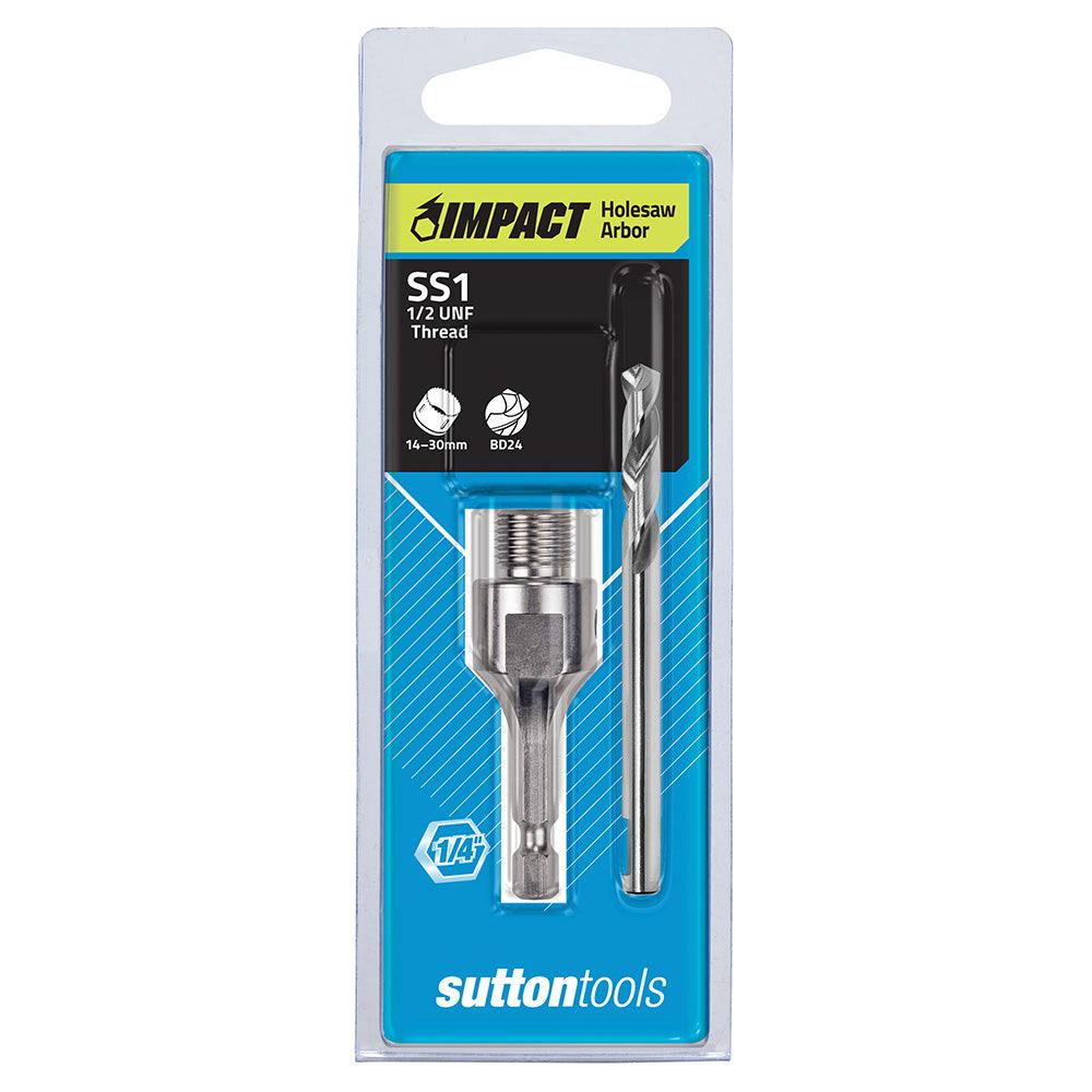 SUTTON 1 4-Hex Shank Holesaw Arbor w. HSS Pilot Bit - Suits 14-30mm Holesaws