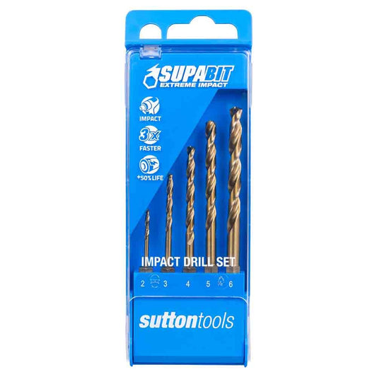 SUTTON 2-6mm 1 4-Hx Drill Bit Set HSS Co Metal Supabit - 5 Piece D2130005