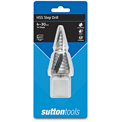 SUTTON 4-30mm 14-Step HSS Spiral Flute Step Drill Bit